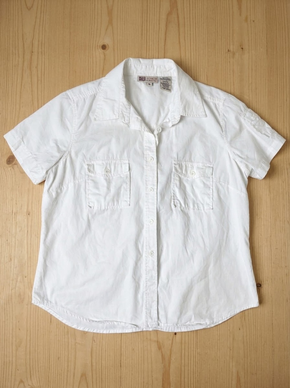 Vintage Faded Glory White Cotton Utility Button Down Short Sleeve Shirt Large
